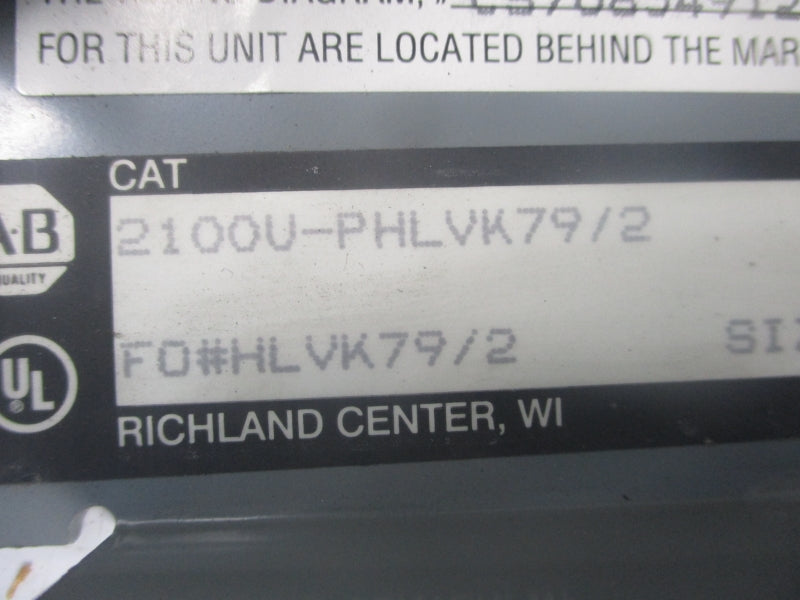 ALLEN BRADLEY 2100U-PHLVK79/2 110/115-120V (AS PICTURED) NSNP