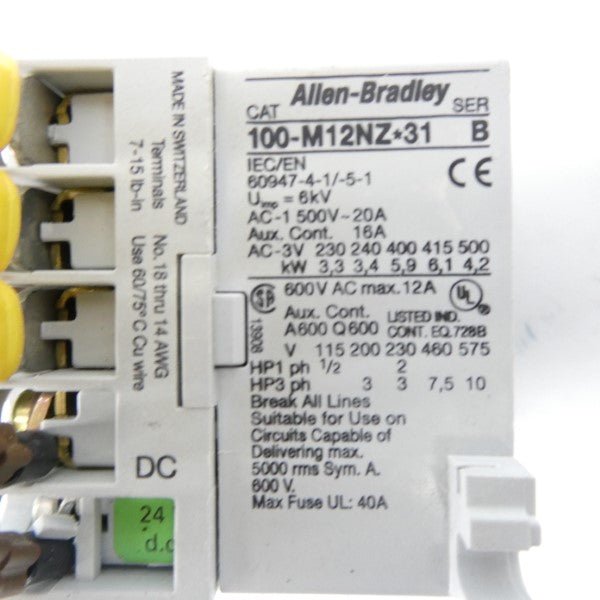 ALLEN BRADLEY 100-M12NZJ31 SER. B 24VDC 20A UNMP