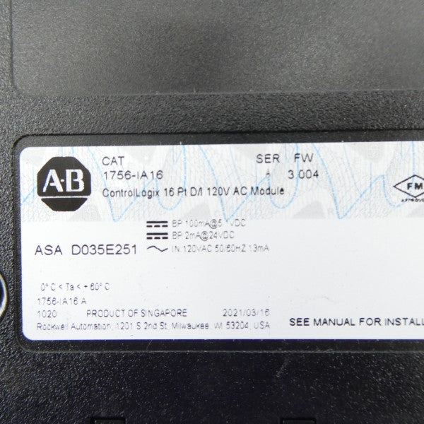ALLEN BRADLEY 1756-IA16 SER. A F/W 3.004 120VAC NSMP