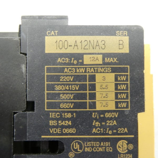 ALLEN BRADLEY 100-A12NA3 SER. B 220/240V 12A (AS PICTURED) (BK/YL) NSMP