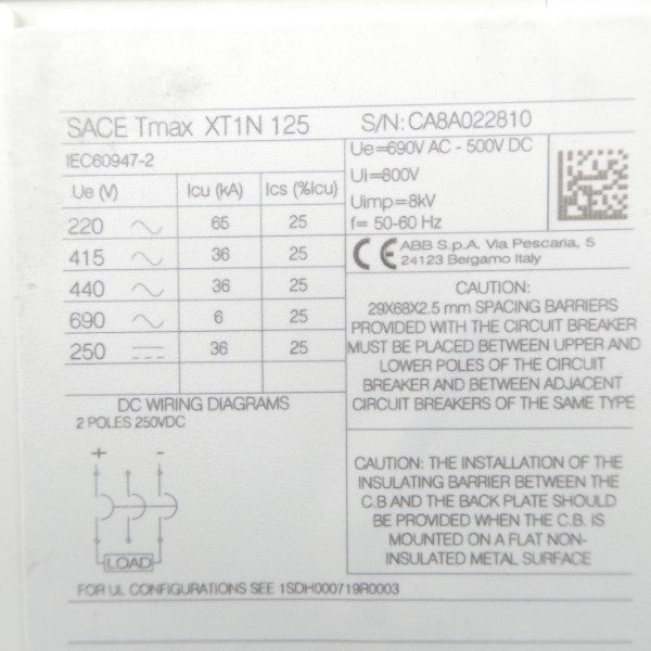 ABB XT1N125 690VAC 15A UNMP