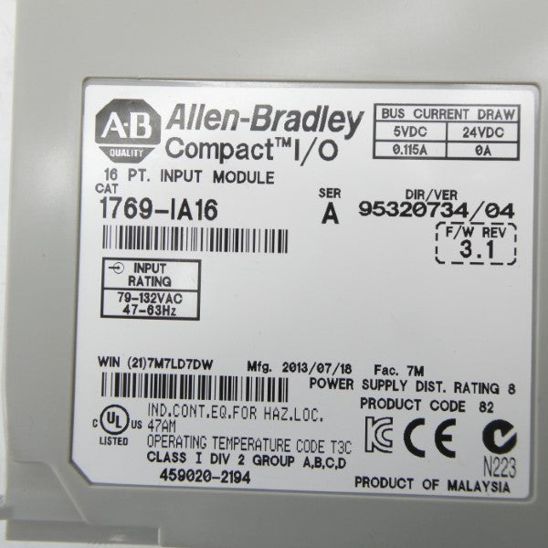 ALLEN BRADLEY 1769-IA16 SER. A F/W 3.1 24VDC NSNP