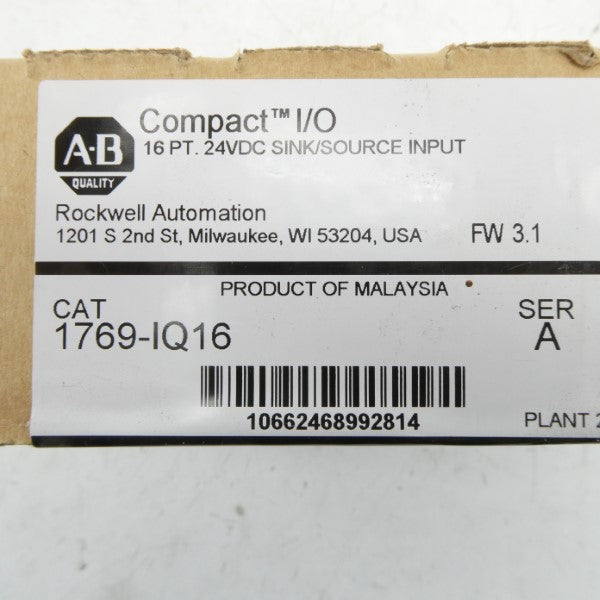 ALLEN BRADLEY 1769-IQ16 SER. A F/W 3.1 24VDC DATE: 2018 NSFS