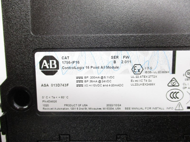 ALLEN BRADLEY 1756-IF16 SER. B F/W 2.011 24VDC NSMP