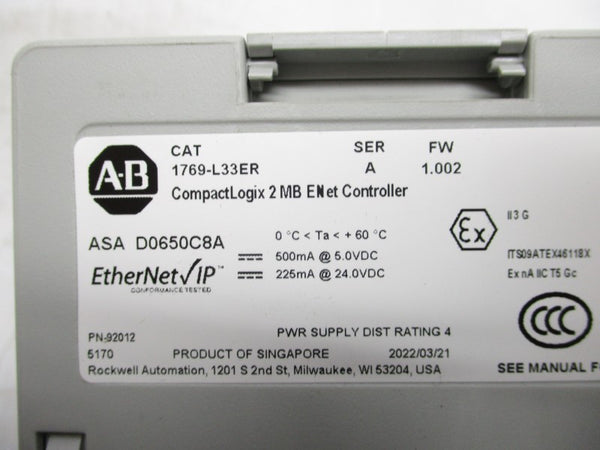 ALLEN BRADLEY 1769-L33ER SER. A F/W 1.002 24VDC NSMP