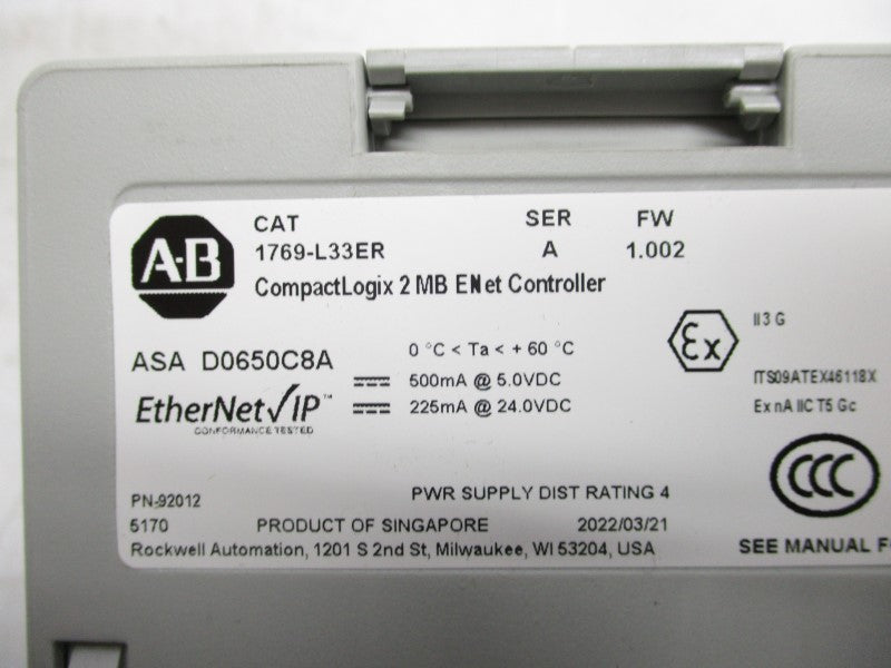 ALLEN BRADLEY 1769-L33ER SER. A F/W 1.002 24VDC NSMP
