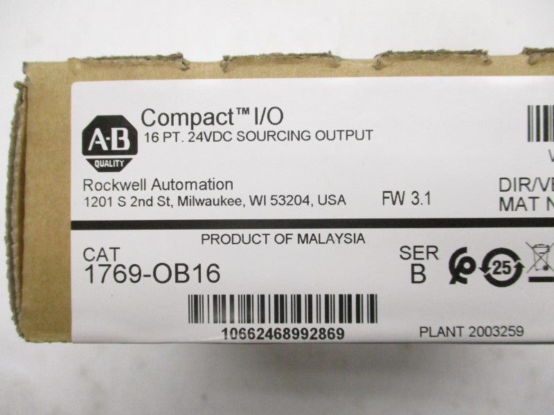 ALLEN BRADLEY 1769-OB16 SER. B F/W 3.1 24VDC DATE: 2022 NSFS