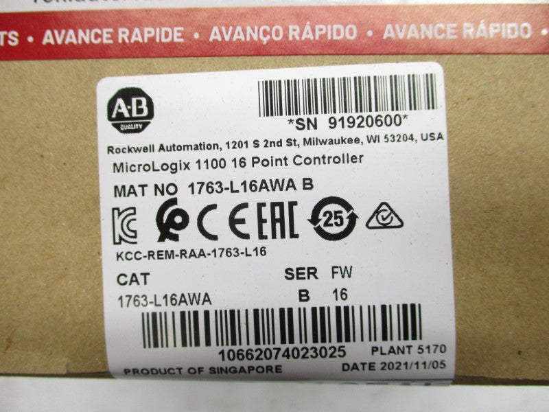 ALLEN BRADLEY 1763-L16AWA SER. B F/W 16 DATE: 2021 NSFS