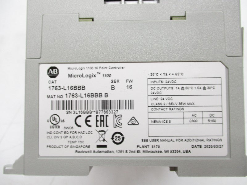 ALLEN BRADLEY 1763-L16BBB SER. B F/W 16 24VDC NSMP