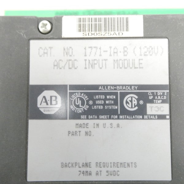 ALLEN BRADLEY 1771-IA SER. B 120V (NO TERMINAL) UNMP