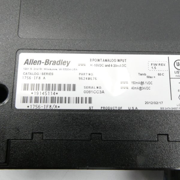ALLEN BRADLEY 1756-IF8 SER. A F/W 1.5 24VDC NSMP