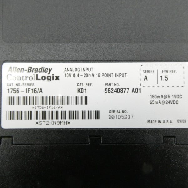 ALLEN BRADLEY 1756-IF16 SER. A F/W 1.5 24VDC REV. A01 NSMP