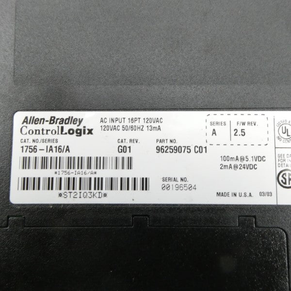 ALLEN BRADLEY 1756-IA16 SER. A F/W 2.5 24VDC REV. C01 NSMP