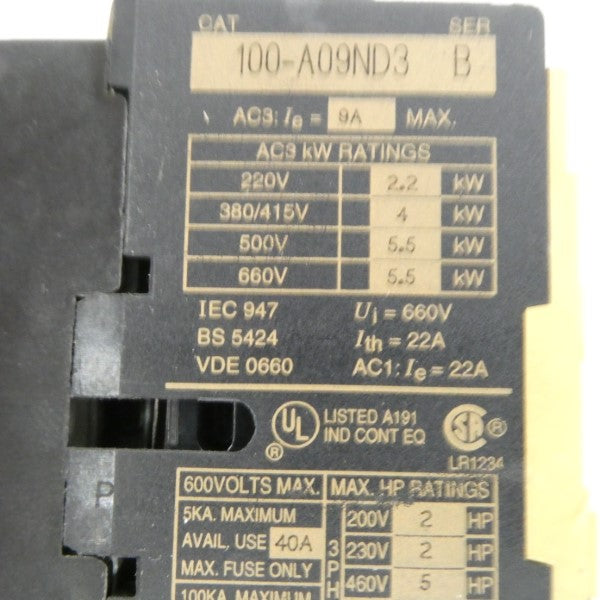 ALLEN BRADLEY 104-A09ND3 SER. B 110/120V 9A (YELLOW) NSNP