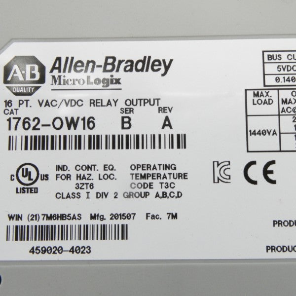 ALLEN BRADLEY 1762-OW16 SER. B 24VDC REV. A NSMP