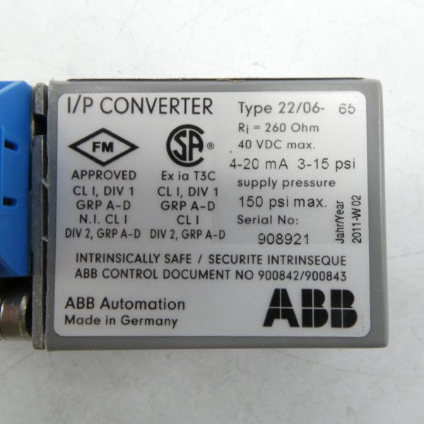 ABB 22/06-65 TEIP11 40VDC 3-15PSI NSNP