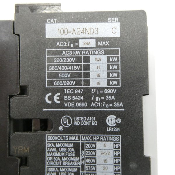 ALLEN BRADLEY 100-A24ND3 SER. C 110/120V 24A NSNP