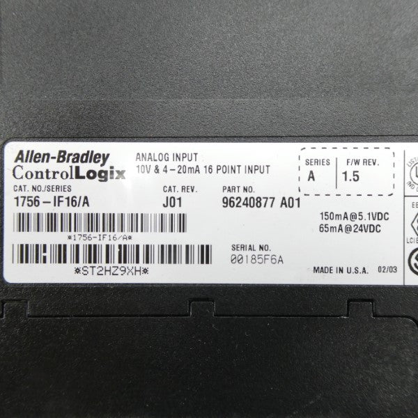 ALLEN BRADLEY 1756-IF16 SER. A F/W 1.5 24VDC REV. J01 NSNP
