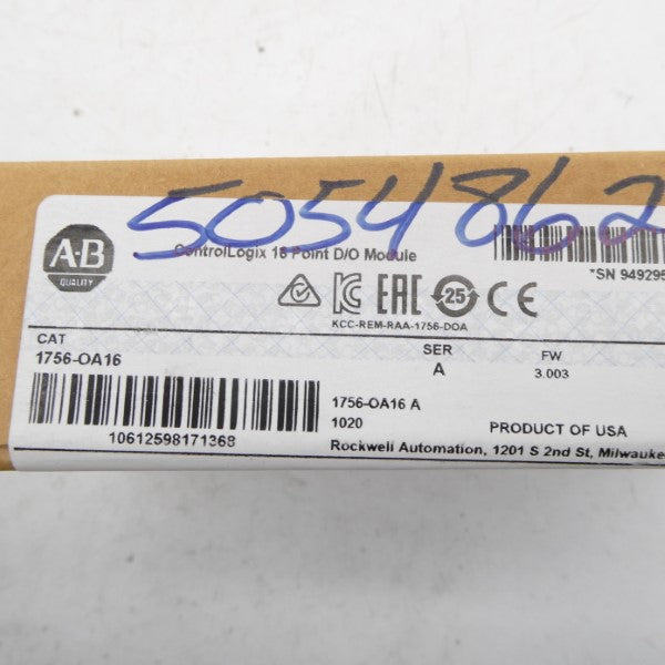 ALLEN BRADLEY 1756-OA16 SER. A F/W 3.003 DATE: 2022 NSFS