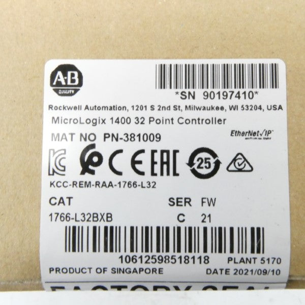 ALLEN BRADLEY 1766-L32BXB SER. C F/W 21 DATE: 2021 NSFS