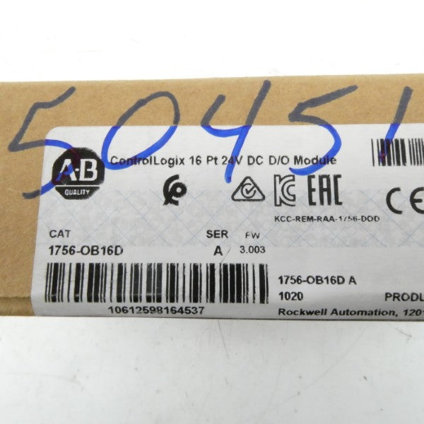 ALLEN BRADLEY 1756-OB16D SER. D F/W 3.003 24VDC DATE: 2022 NSFS