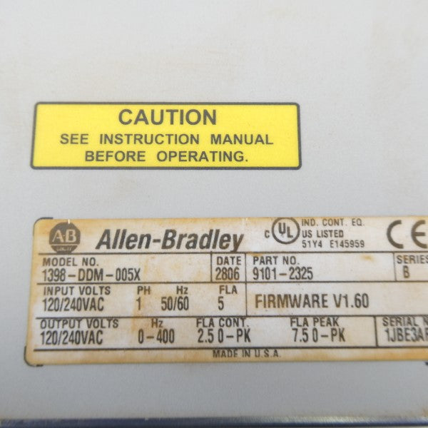 ALLEN BRADLEY 1398-DDM-005X SER. B F/W V1.60 120/240VAC NSNP