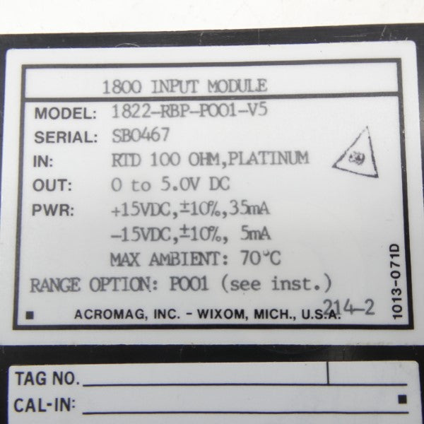 ACROMAG 1822-RBP-P001-V5 15VDC NSNP