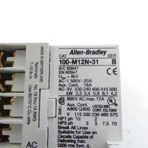 ALLEN BRADLEY 100-M12ND31 SER. B 110/120V 20A (BR/WH) NSMP