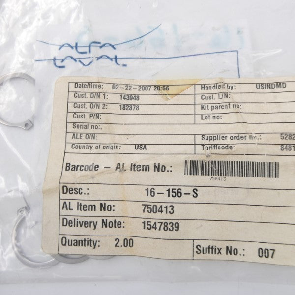 AFLA LAVAL 16-156-S 750413 (PKG OF 4) NSMP