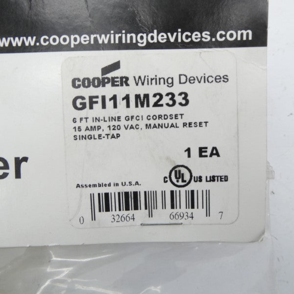 COOPER GFI11M233 120VAC 15A NSMP