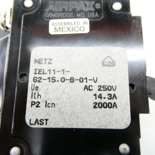 AIRPAX IEL11-1-62-15.0-B-01-V 250VAC 14.3A NSNP