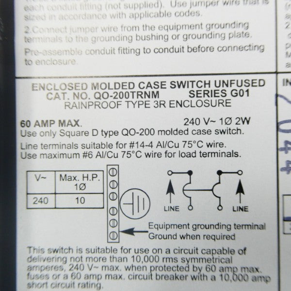 SQUARE D QO-200TRNM SER. G01 240V 60A NSNP