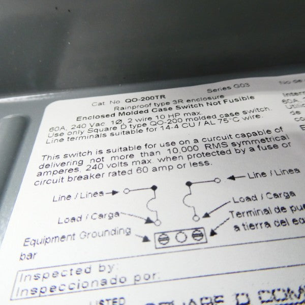 SQUARE D QO-200TR SER. G03 240VAC 60A (NO BREAKER) NSNP