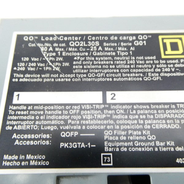 SQUARE D QO2L30S SER. G01 120/240VAC 30A NSNP