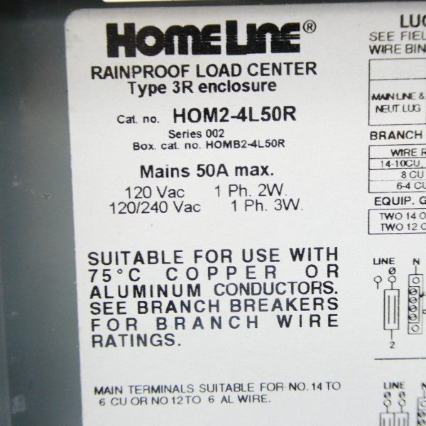 SQUARE D HOM2-4L50R SER. 002 120/240VAC 50A (NO BREAKER) NSNP