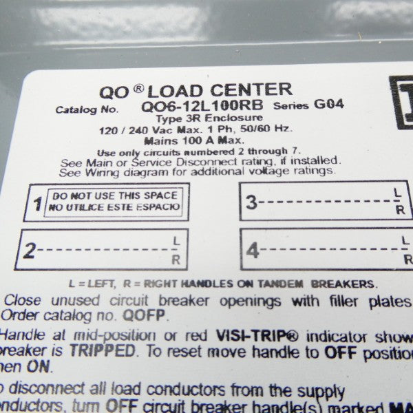 SQUARE D QO6-12L100RB SER. G04 120/240VAC 100A NSNP