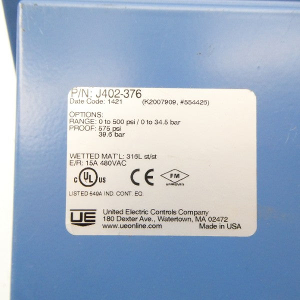 UNITED ELECTRIC J402-376 480VAC 15A 0-500PSI NSNP