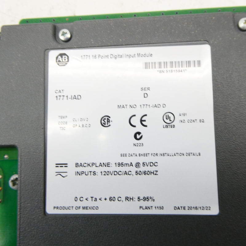 ALLEN BRADLEY 1771-IAD SER. D 120VAC/DC NSMP
