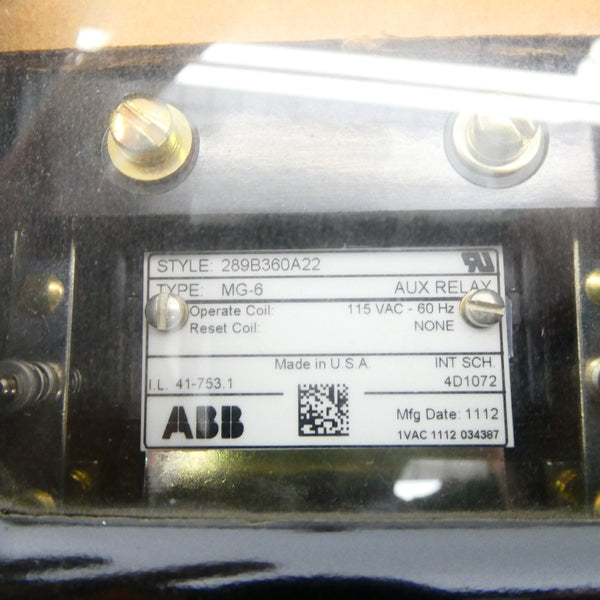 ABB 289B360A22 MG-6 115VAC NSNP