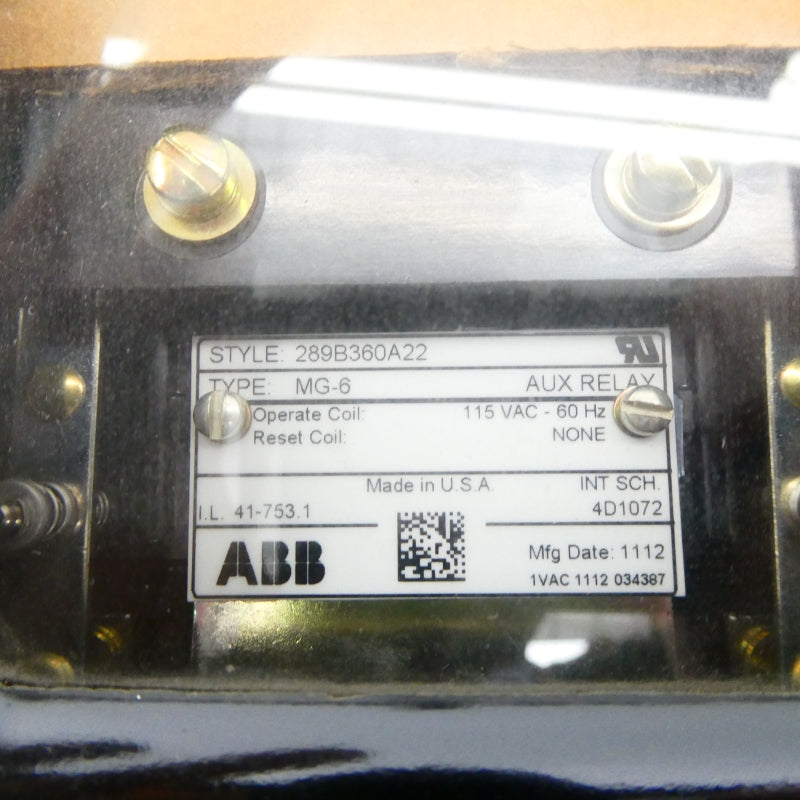 ABB 289B360A22 MG-6 115VAC NSNP