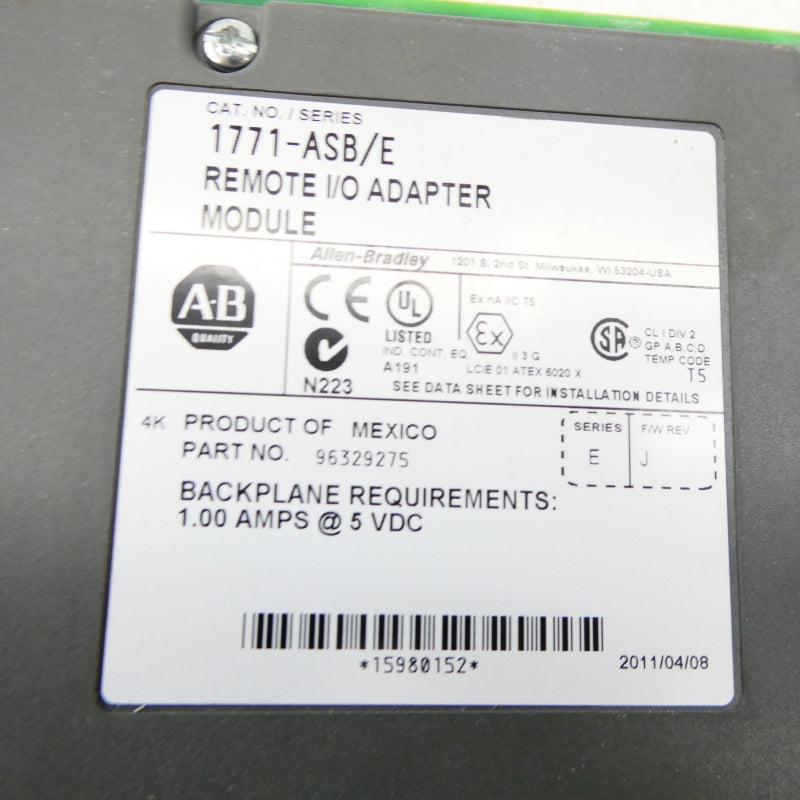 ALLEN BRADLEY 1771-ASB SER. E F/W J 5VDC NSNP