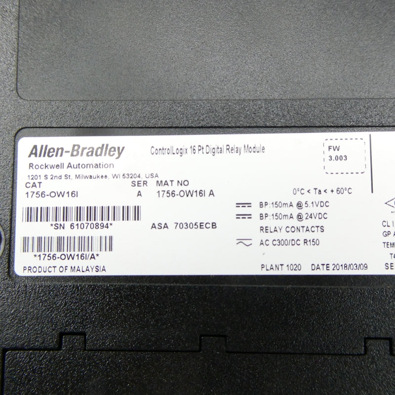 ALLEN BRADLEY 1756-OW16I SER. A F/W 3.003 24VDC NSNP