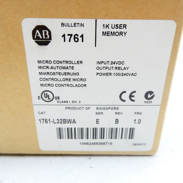 ALLEN BRADLEY 1761-L32BWA SER. E F/W 1.0 100/240VAC DATE: 2010 REV. B NSFS