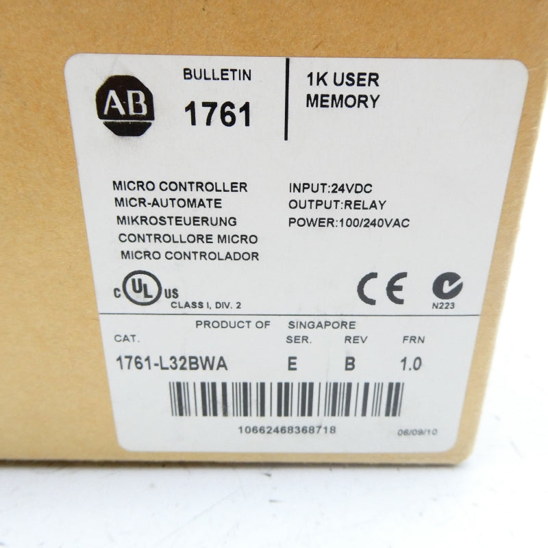 ALLEN BRADLEY 1761-L32BWA SER. E F/W 1.0 100/240VAC DATE: 2010 REV. B NSFS
