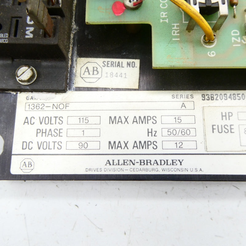 ALLEN BRADLEY 1362-NOF SER. A 115VAC 15A UNMP