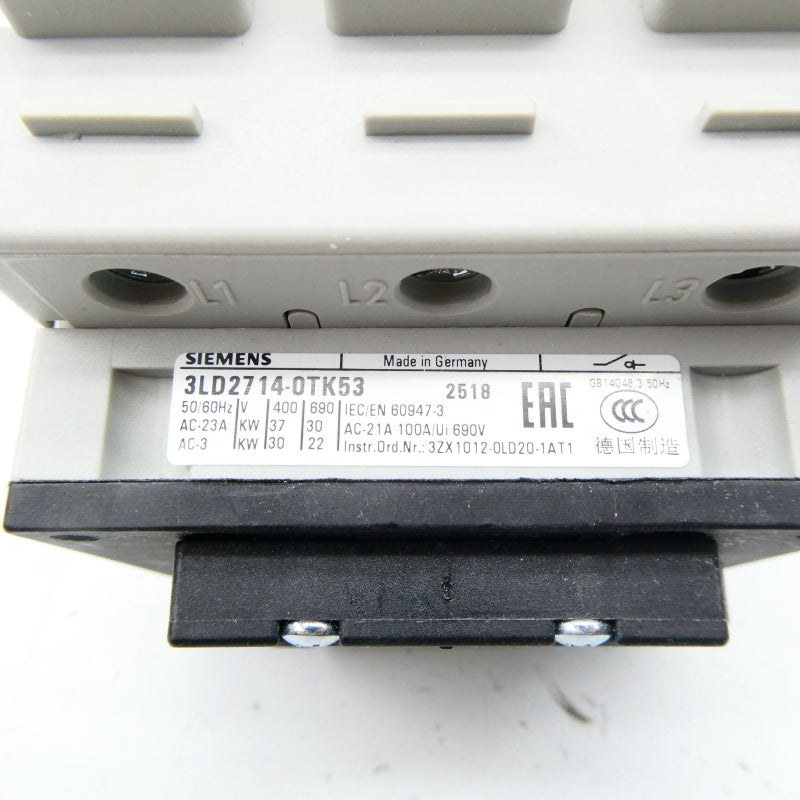 SIEMENS 3LD2714-0TK53 400V 100A NSNP