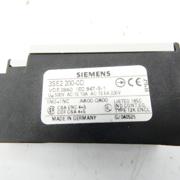 SIEMENS 3SE2 200-0D 230VAC 6A NSNP
