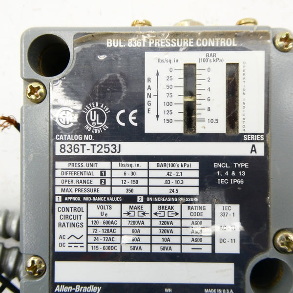 ALLEN BRADLEY 836T-T253J SER. A 120-600VAC 12-150PSI UNMP
