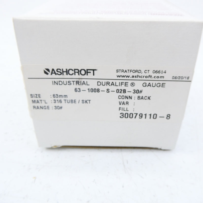 ASHCROFT 63-1008-S-02B-30# 0-30PSI 63MM NSMP