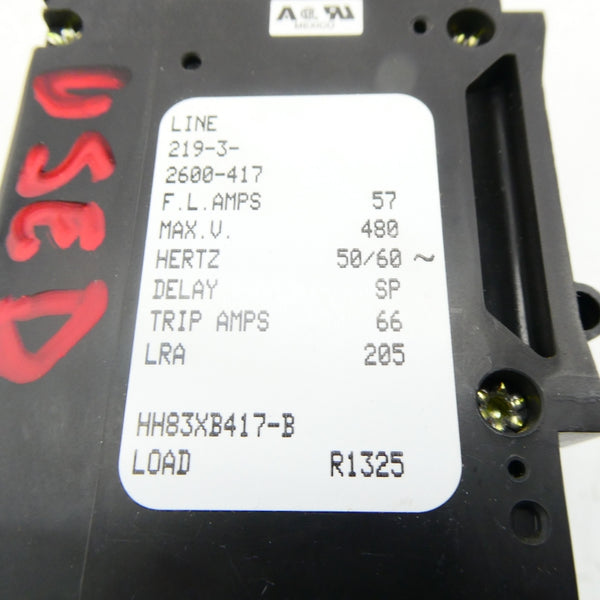 CIRCUIT BREAKER HH83XB417-B 480V 57A UNMP